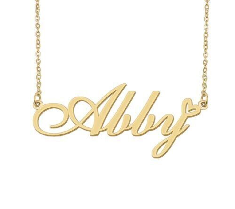 9663 Abby Name Necklace Heart Charm Pendant 18k Gold Plated Stainless Steel